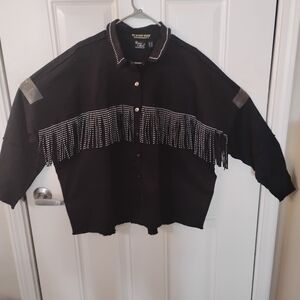 Black Fringe Button-Up Shirt. My wonder Denim Collection. Silver Stud Fringe.